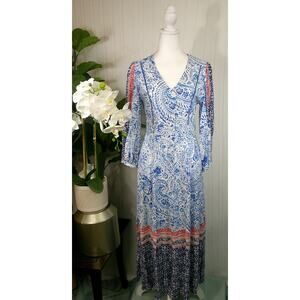 NWT Zara Midi Shirt Dress Blue Paisley Button Front Dress-Women's XS